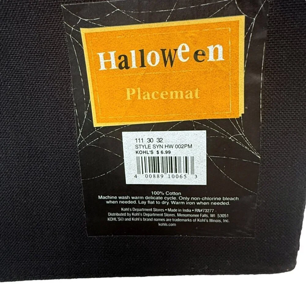 Halloween Placemats Set of Four Pumpkin Orange Black Check Cotton Tapestry